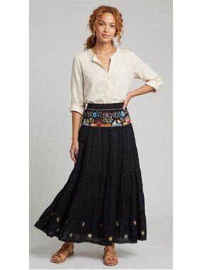 Soaked Embroidered Maxi Skirt Black Size M Witchy Boho Hippie Festival Coastal